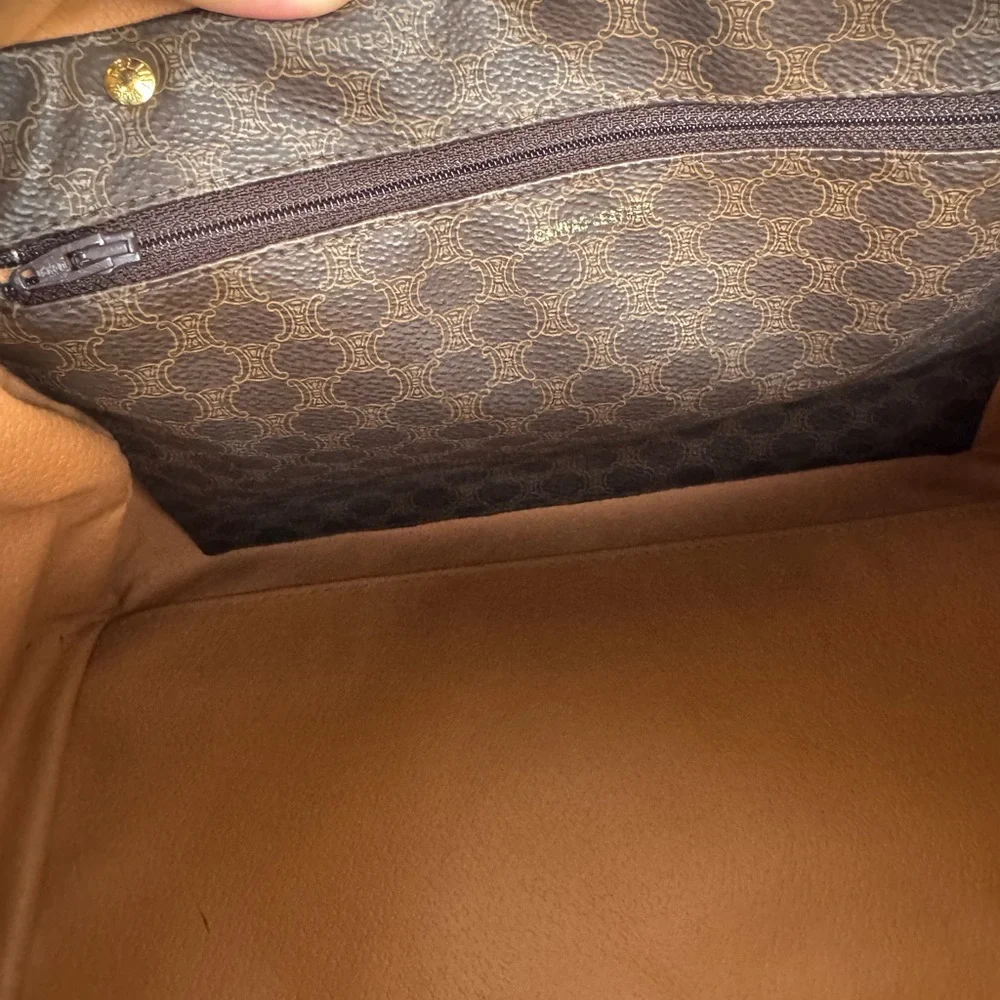Celine Brown and Tan Coated Canvas Travel Satchel